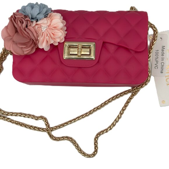 Le Miel Quilted Crossbody Bag with Floral Appliqué & Gold Chain Strap - Picture 3 of 4